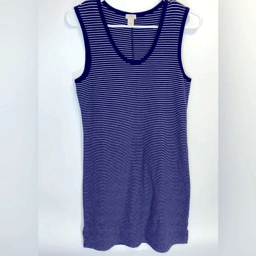 J. Crew Nautical Striped Tank Dress Navy/White M Casual Knit Everyday Sleeveless